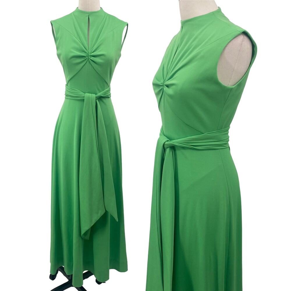 Vintage Green Maxi Dress with Twisted Front and Sash